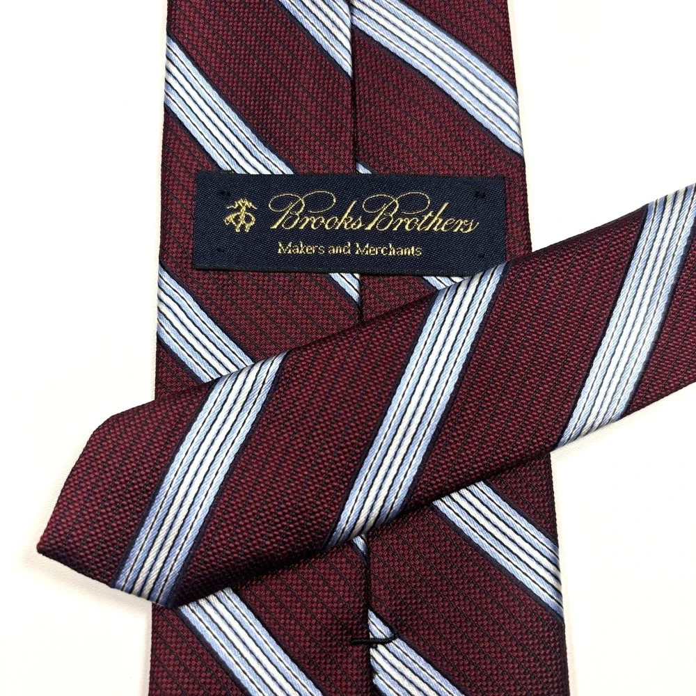 Brooks Brothers Makers & Merchants Mens Tie Red White Blue Striped Repp Silk